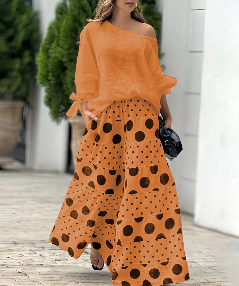 Women's Casual Slash Shoulder Top Printing Loose Pants Fashion 2-Piece Set 4