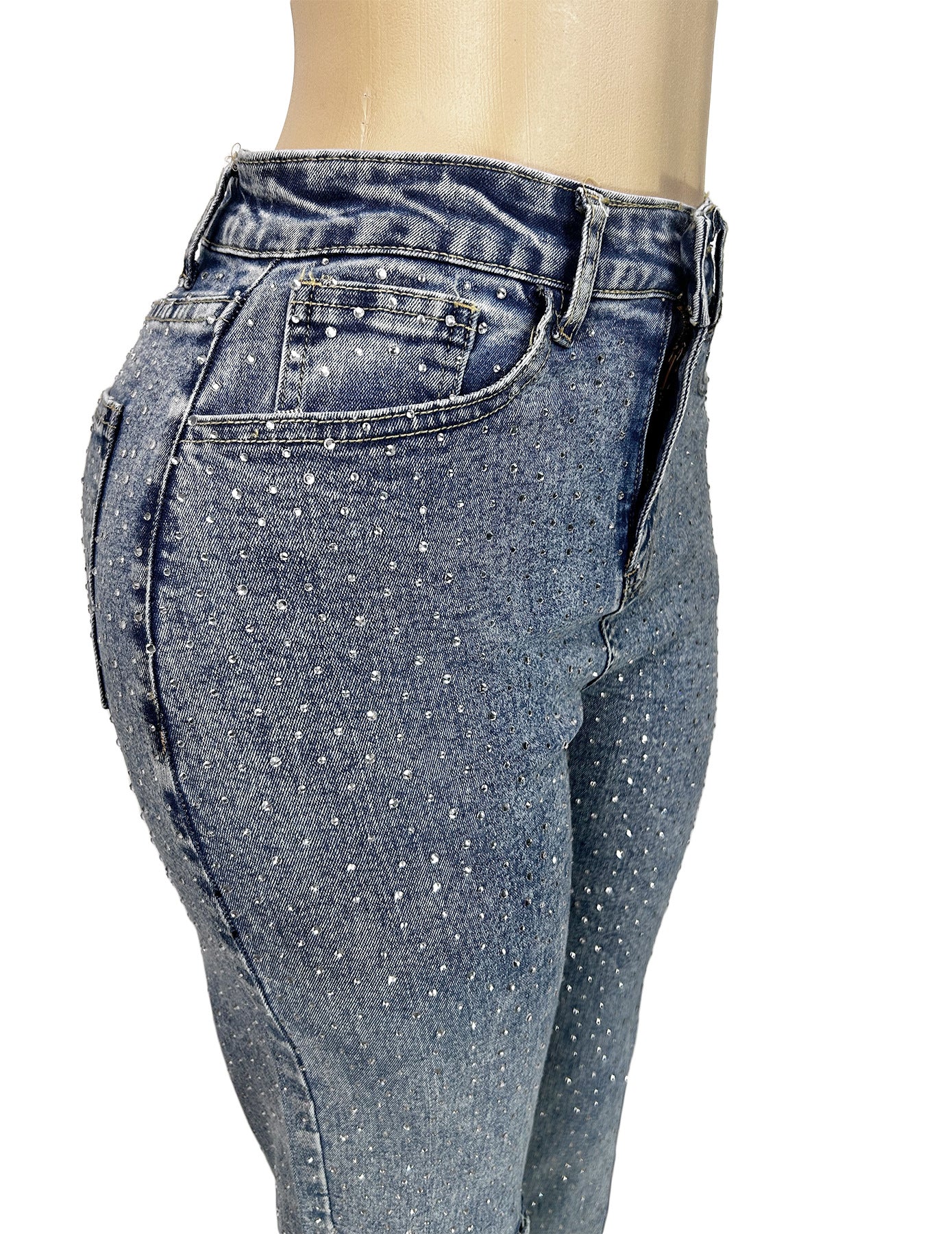 Women Beaded Pocket Ripped Denim Pants 12