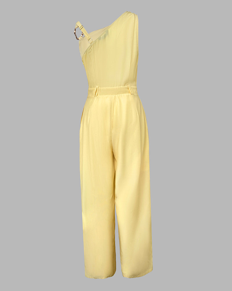 Metallic Buckle Sleeveless Wide-Leg Jumpsuit 6