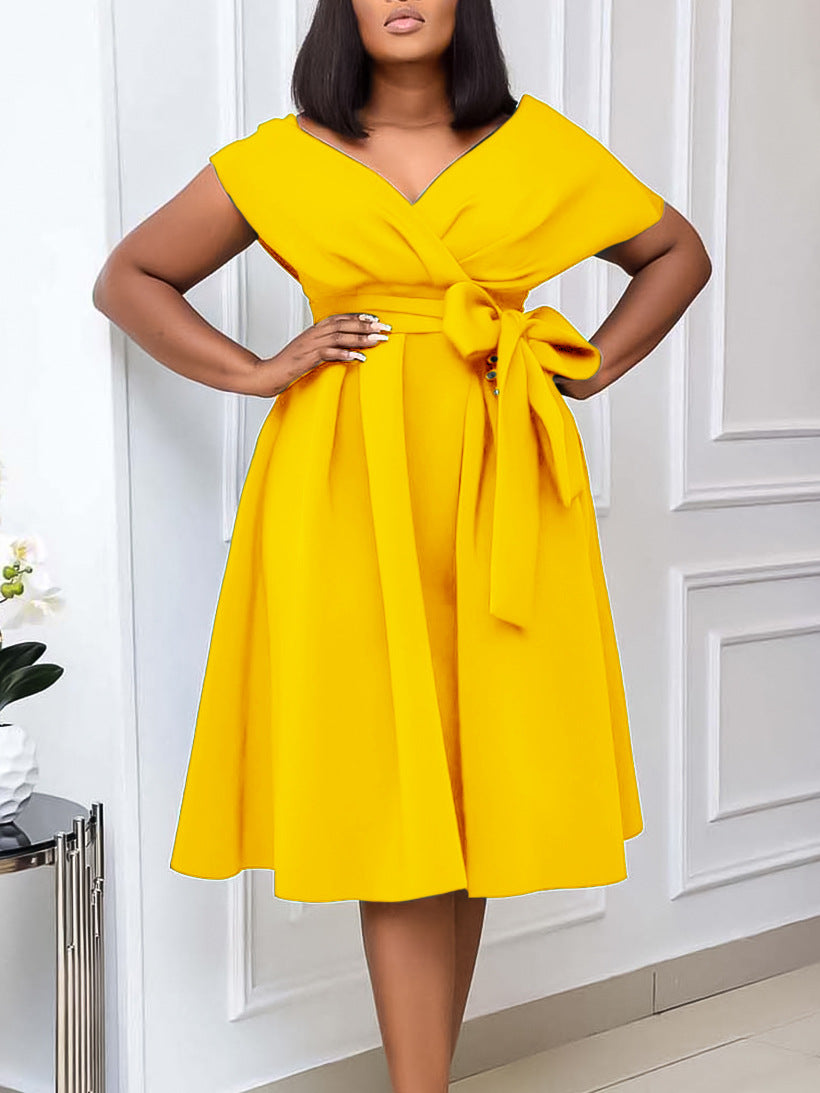 Women's Summer Fashion V-neck Belt Elegant Plus Size African Dress 8