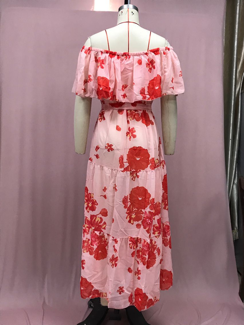 Women's Gradient Color Printed Off Shoulder Maxi Dress 23