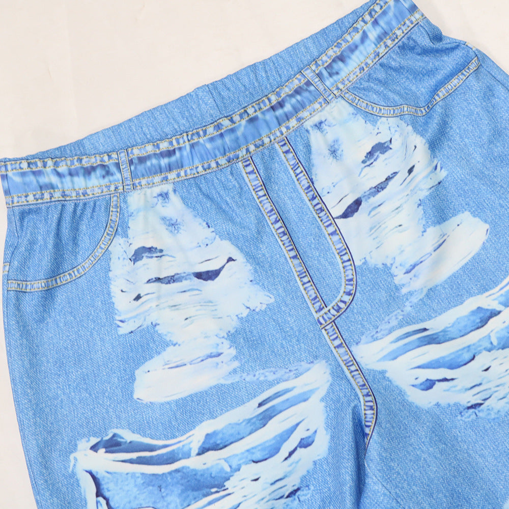 Sexy Fashion Print Strap Top Slim Flared Trousers Two-Piece Set 18