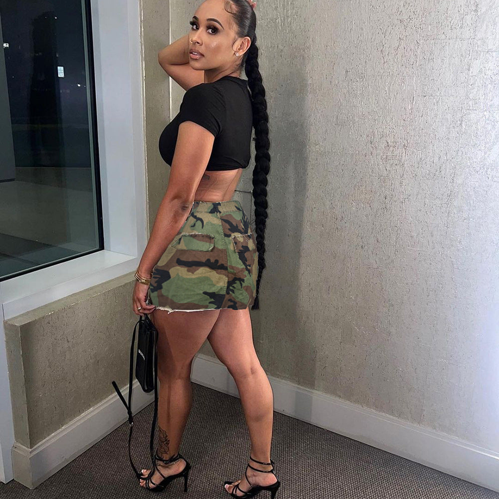 Women's Summer Camo Pocket Tassel Hollow Trendy Skirt 5