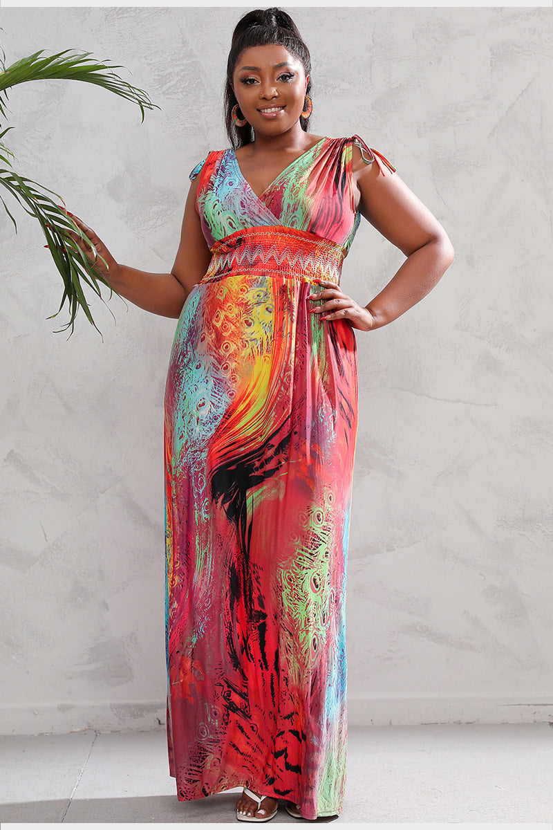 Plus Size Women Boho Print Beach Holidays Dress 5