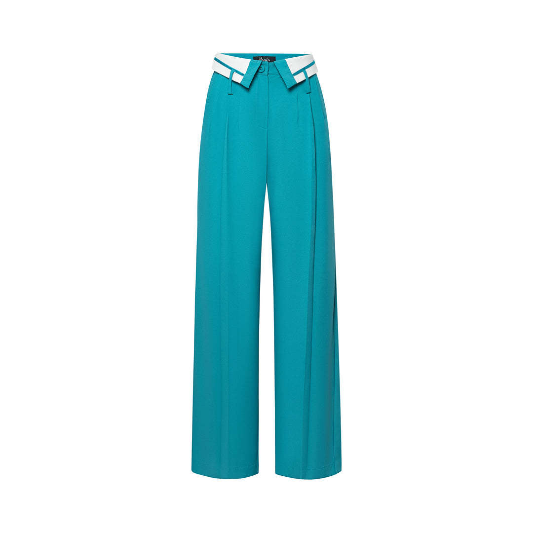 Spring Retro Women's Loose Slim Fit Turndown Collar Design Straight Wide Leg Pants 18