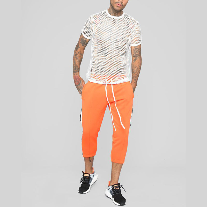 Men'S Spring And Summer Mesh Round Neck Mesh Shirt Hollowed Out Short-Sleeved T-Shirt Plus Size Men'S Clothing 6