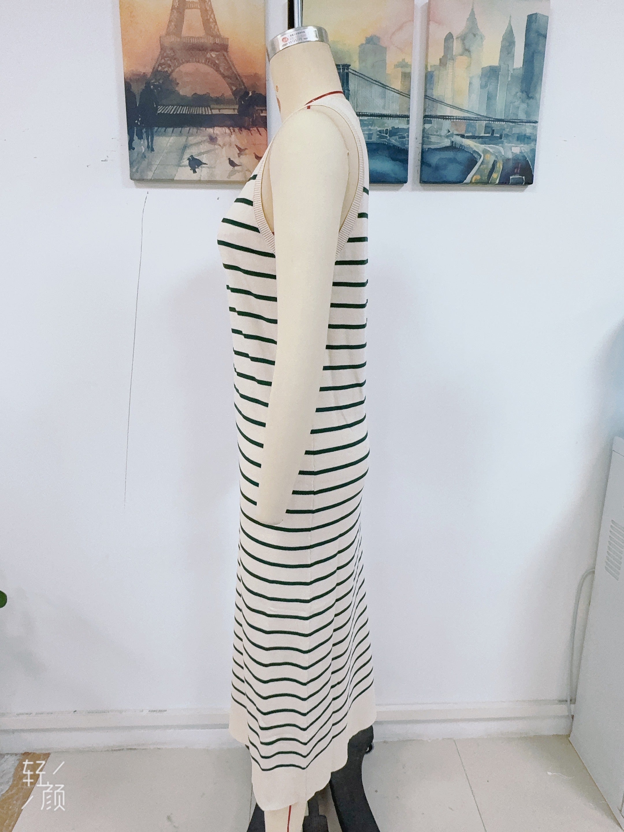 Spring And Summer Slim Women's Striped Knitting Sleeveless Fashion Long Dress 8