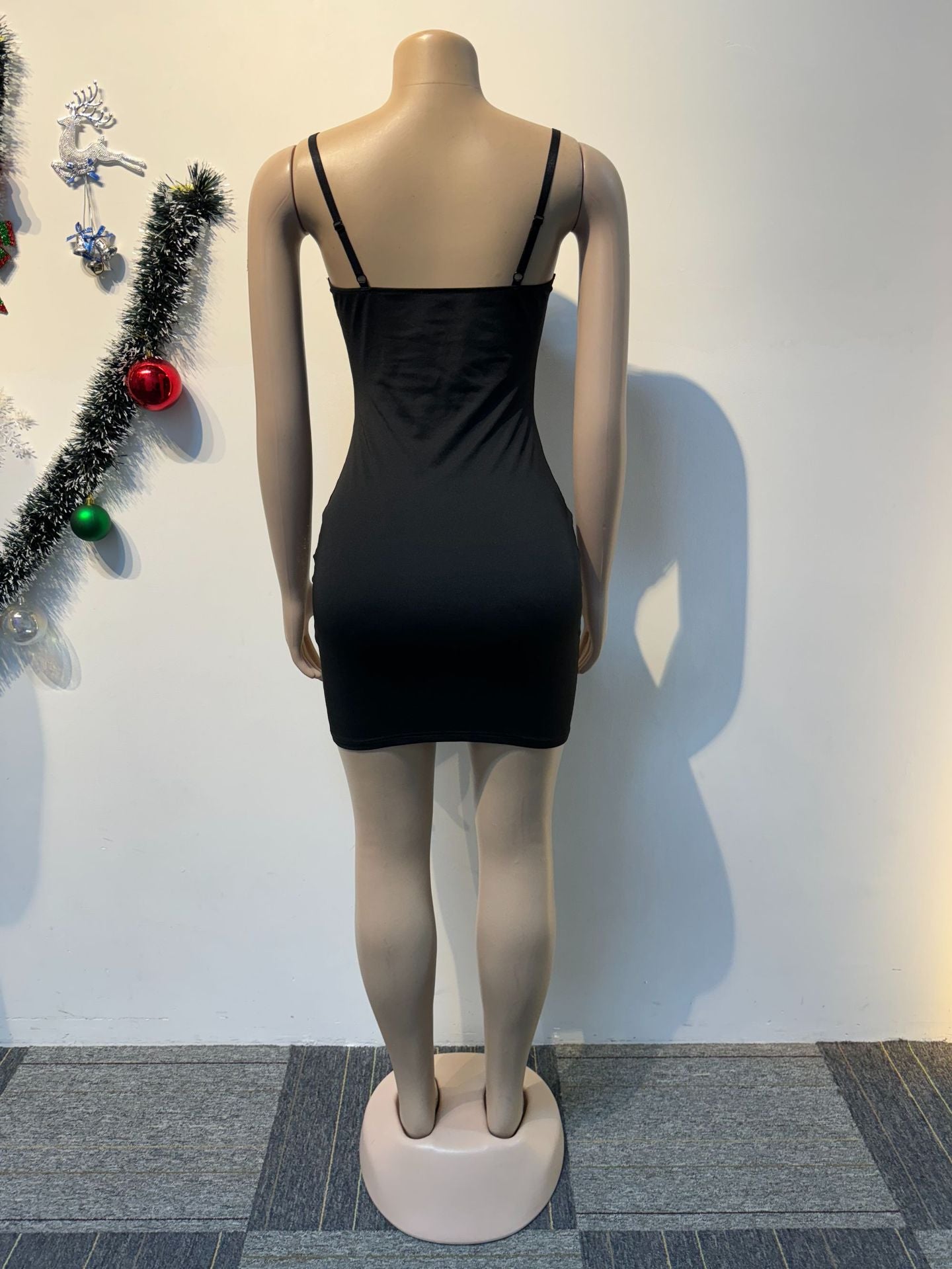 Women sexy beaded suspender elastic bodycon dress 8