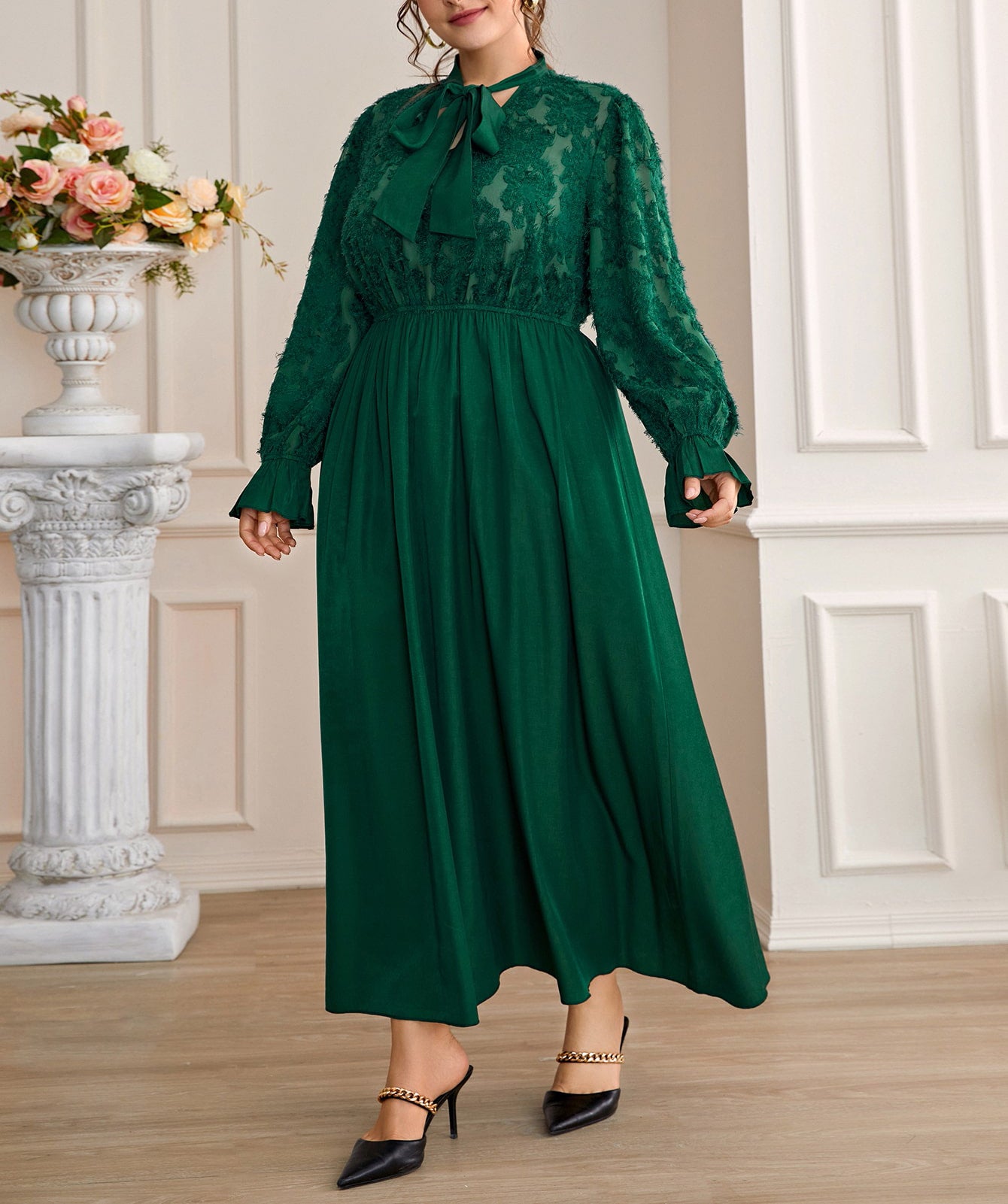 Autumn Winter Plus Size Women's Elegant Chic comfortable Waist Long Dress 5