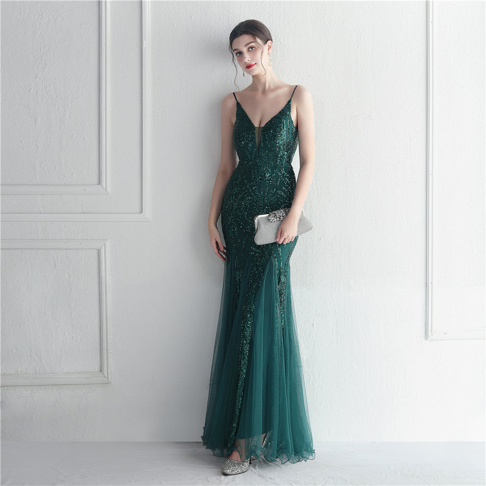 Mesh beaded sequin dress event exhibition long evening dress 20