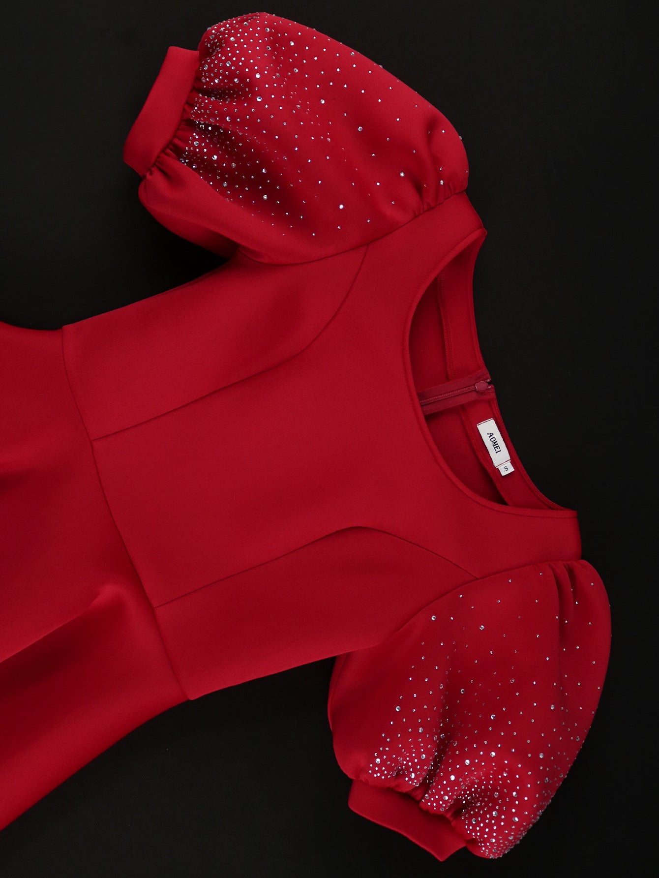 Women Beaded Puff Sleeve Formal Party Evening Dress 14