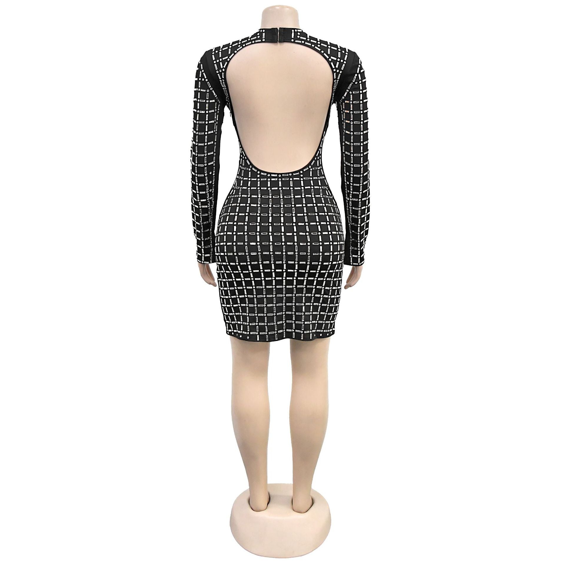 Women Sexy Beaded Long Sleeve Dress 19