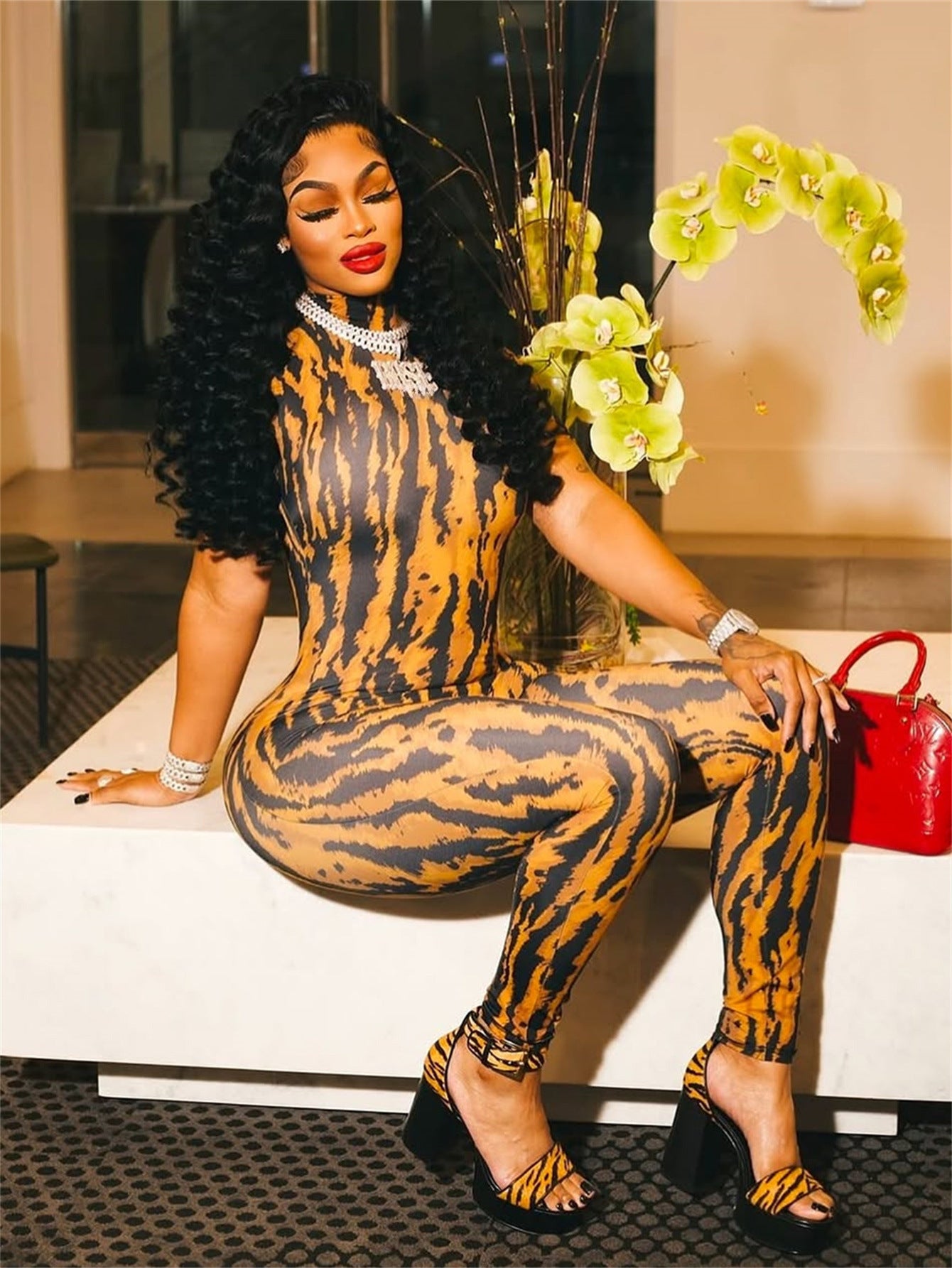 Women's clothing sexy striped print back hollow short sleeve Jumpsuit 5