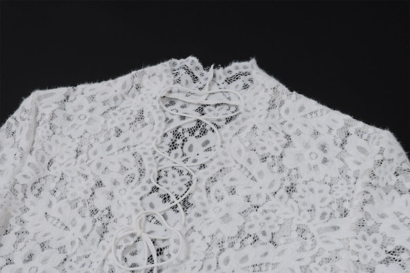 Autumn Sexy Lace Patchwork Fashion Street Slit Long Sleeve Dress 10