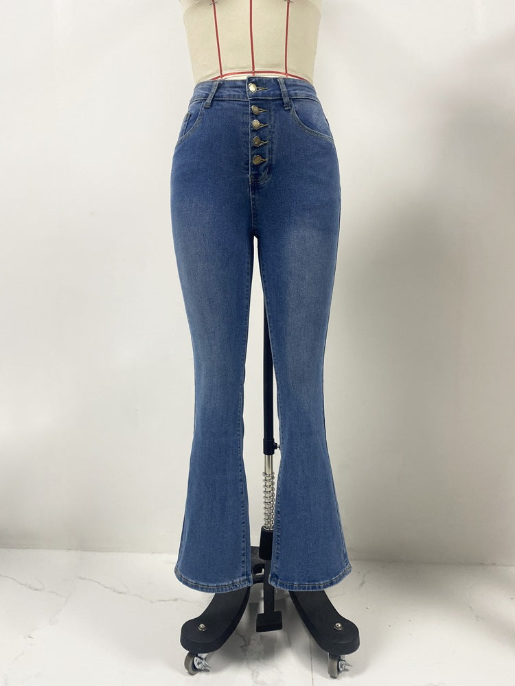 Spring Chic High Waist Slim Fit Flared Denim Pants 10