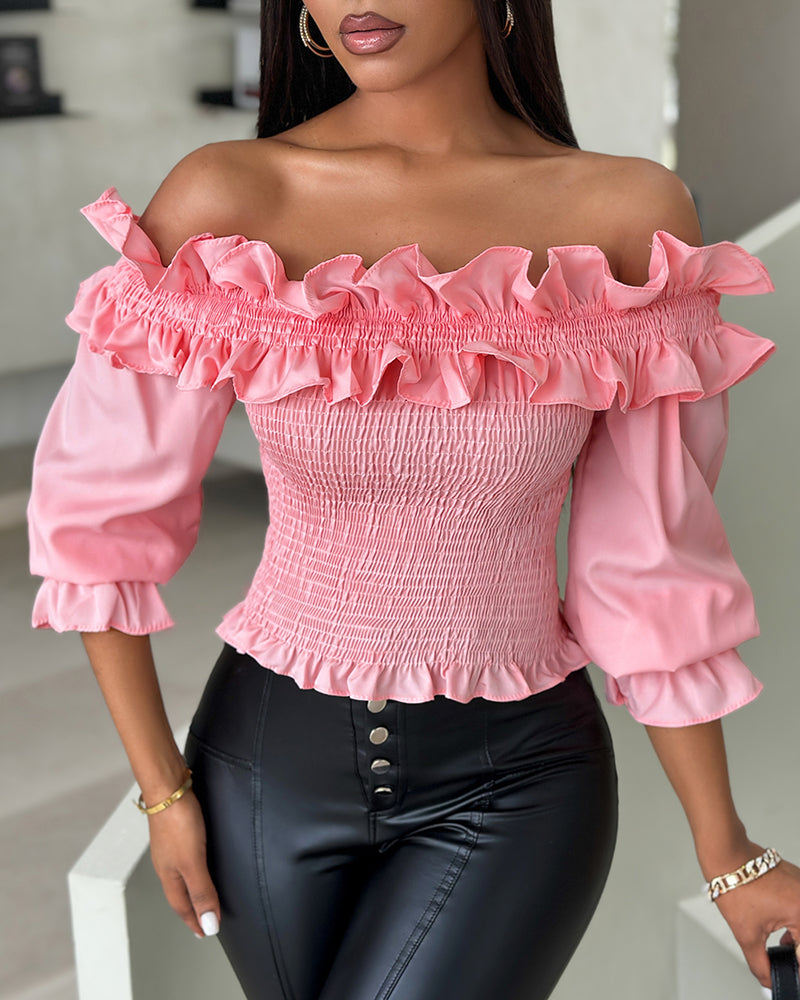 Ruffled Off Shoulder Long Sleeve Top