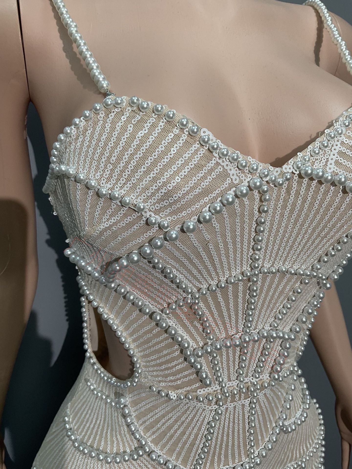 Women Sequin Beaded Hollow Strap Dress 8