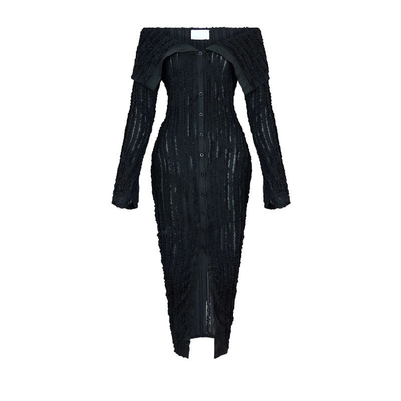 Fashionable And Elegant Off Shoulder Sexy Wave Pattern Long-Sleeved Dress 6