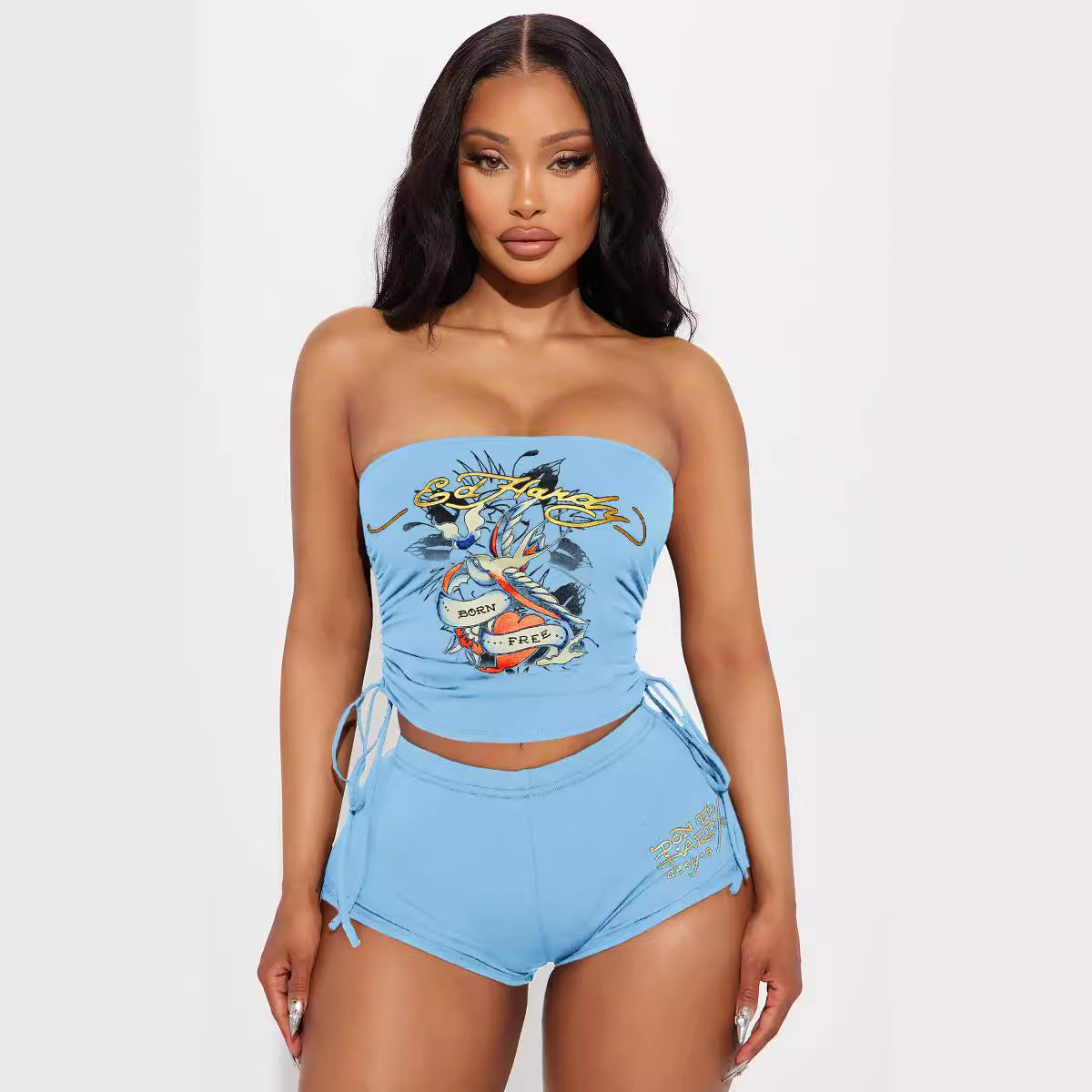 Women Print Chest wrap Top and shorts two-piece set 4
