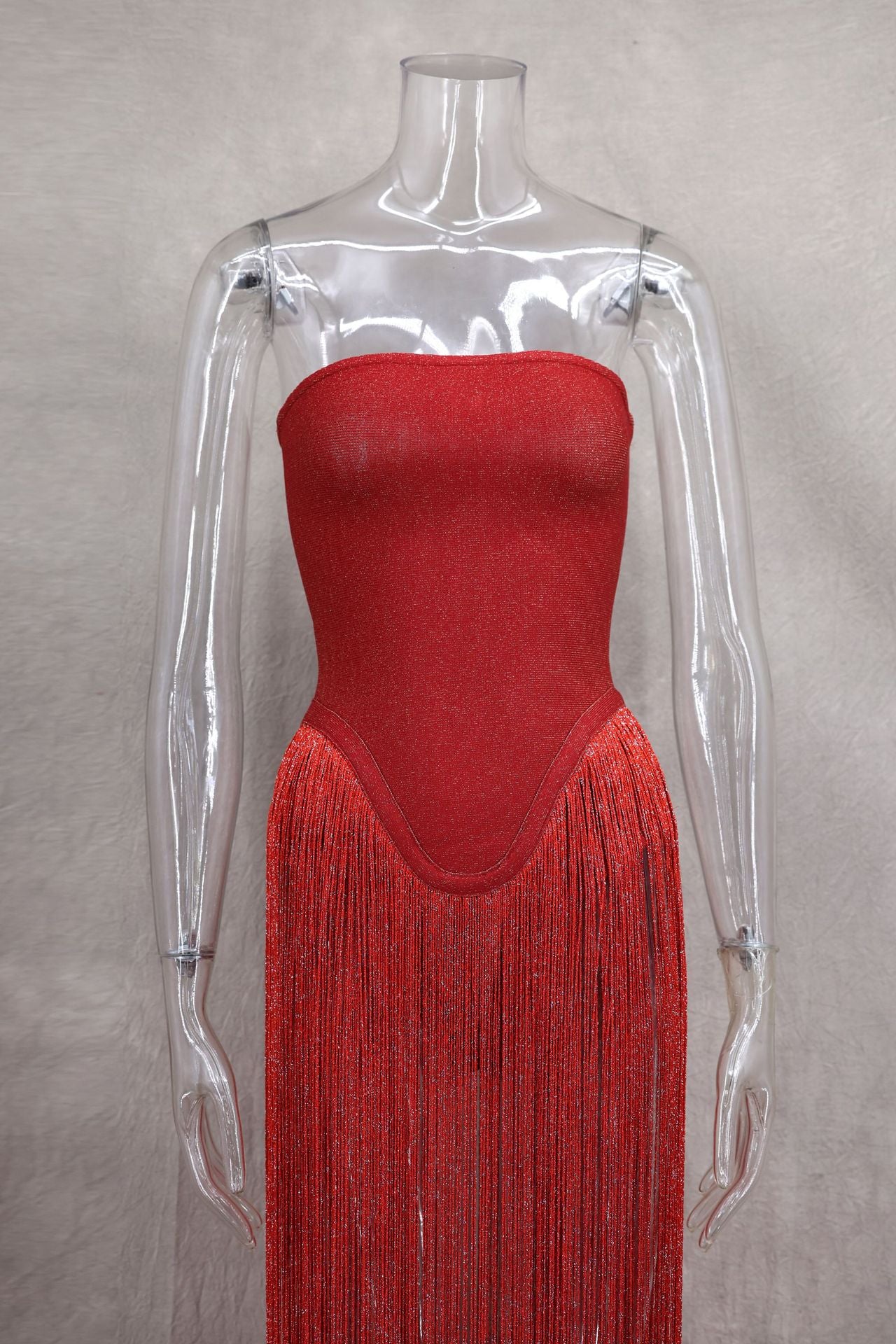 Spring Summer Style Tassel Trimmed Sexy Slimming Zipper Strapless Dress 9