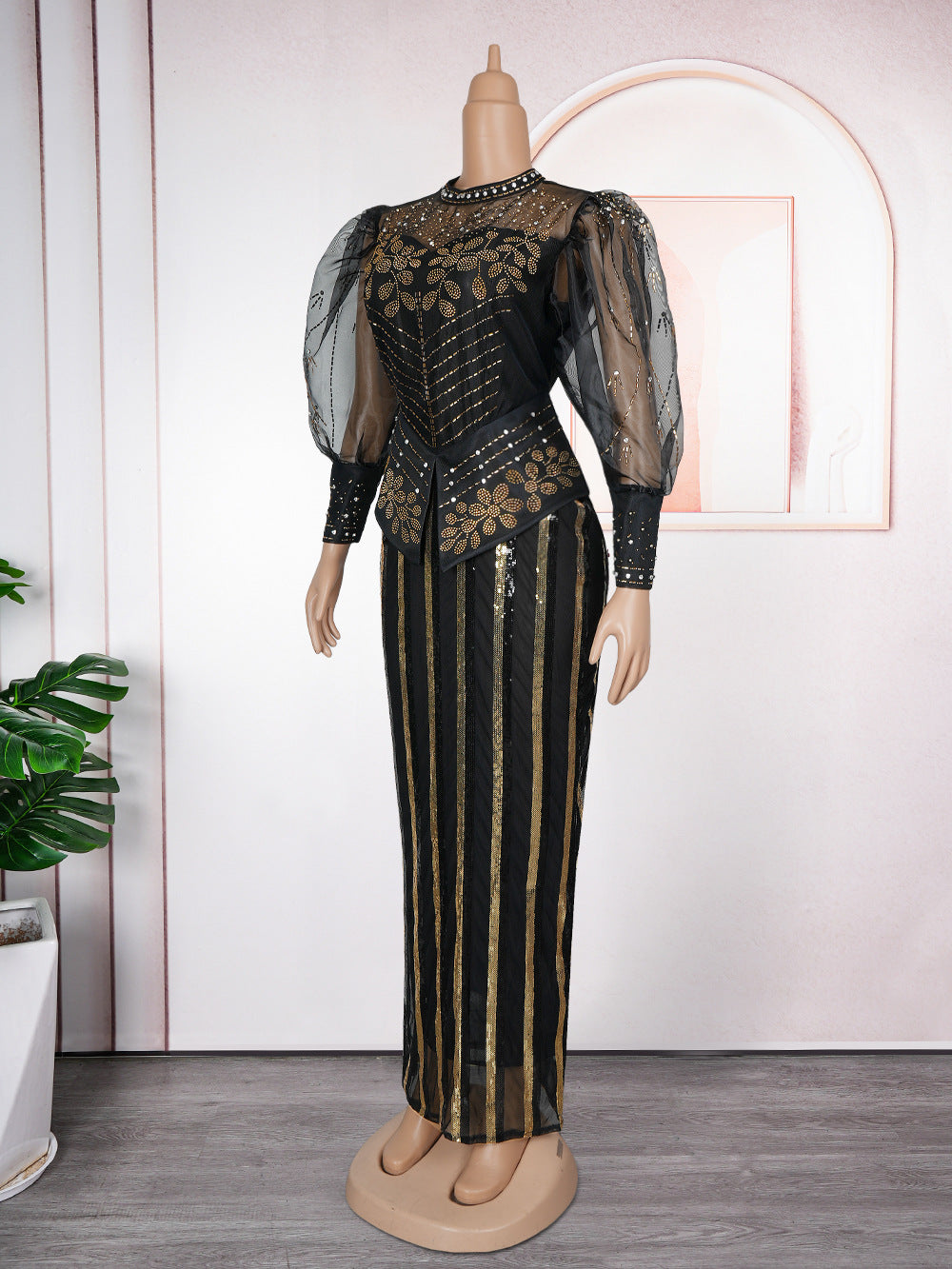 Plus Size African Women beaded formal party sequin dress 6