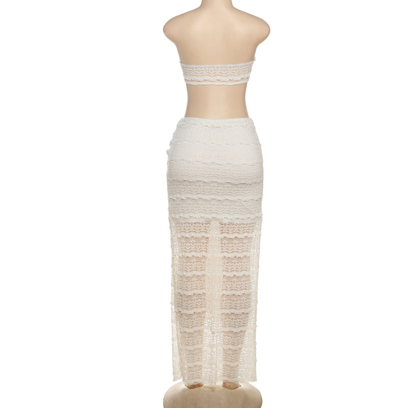 Summer Women's Sexy Strapless Top with Fitted Bodycon Skirt Two-Piece Set 9