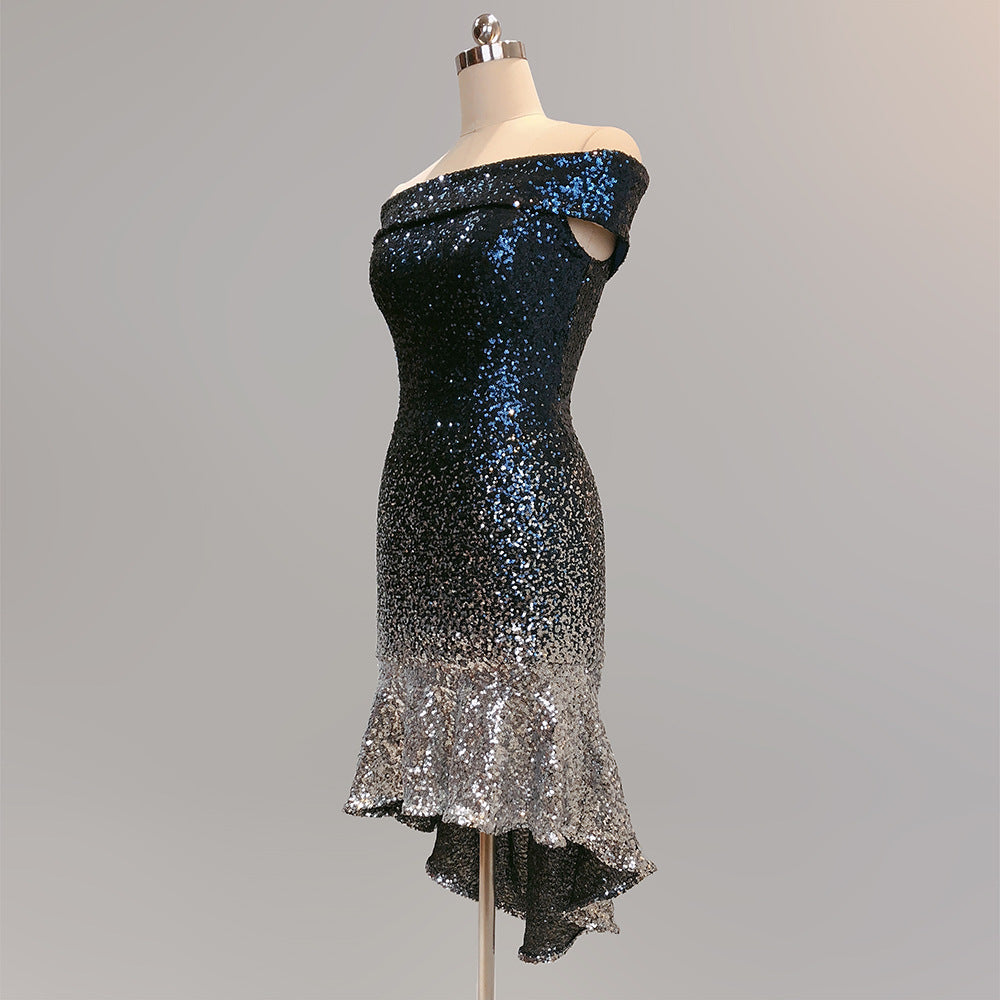 Wrapped See-Through L Gradient Sequins Bodycon Sexy Dress Wedding Formal Party Dress 30