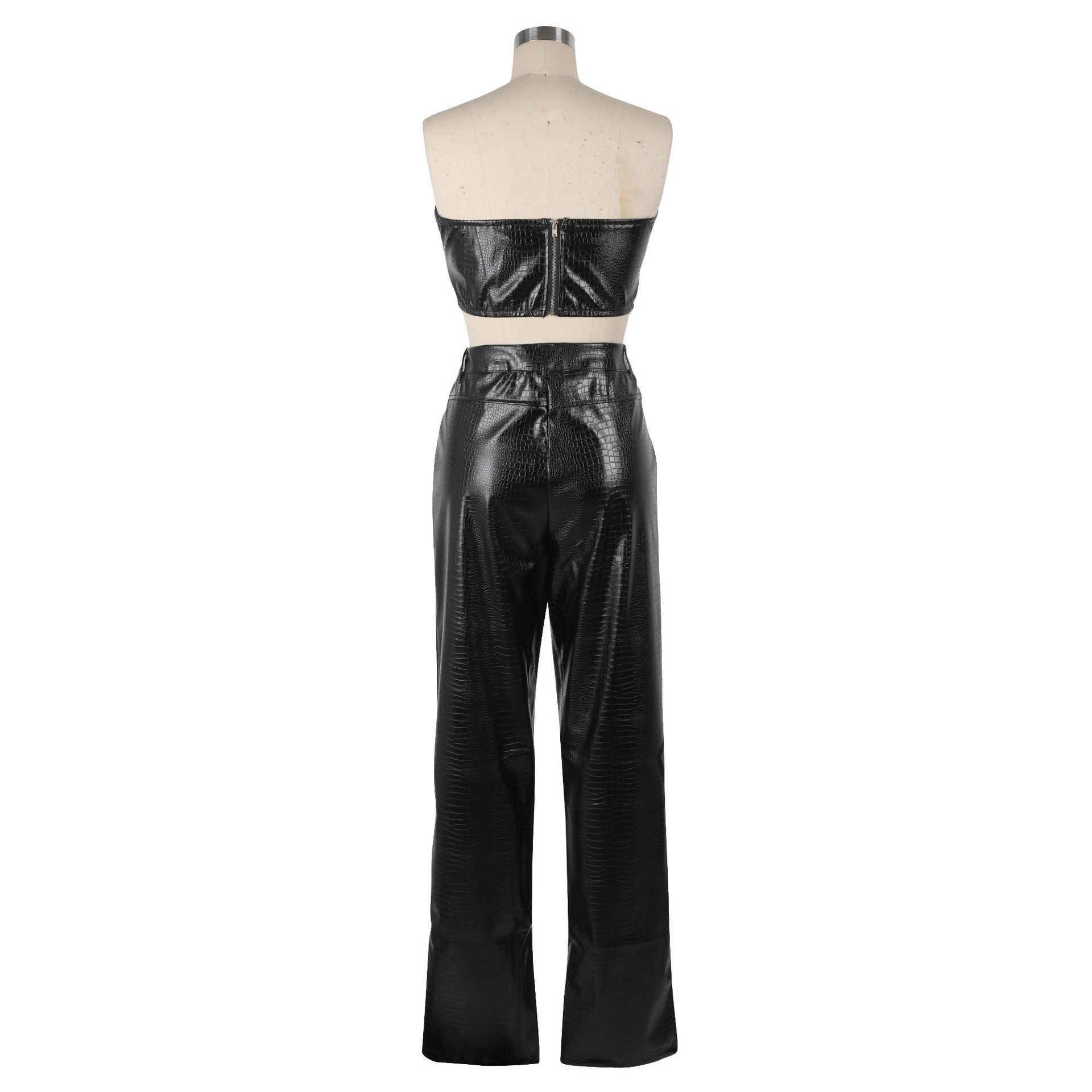Women's Strapless Pu Leather Top And Pants Sexytwo-Piece Set 11