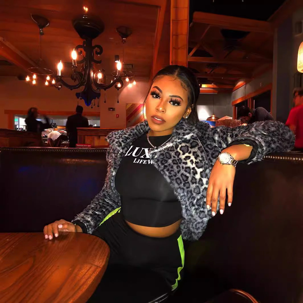 Women's Spring Letter Printed Long Sleeve Sexy Tight Fitting 2-Piece Pants Set 4