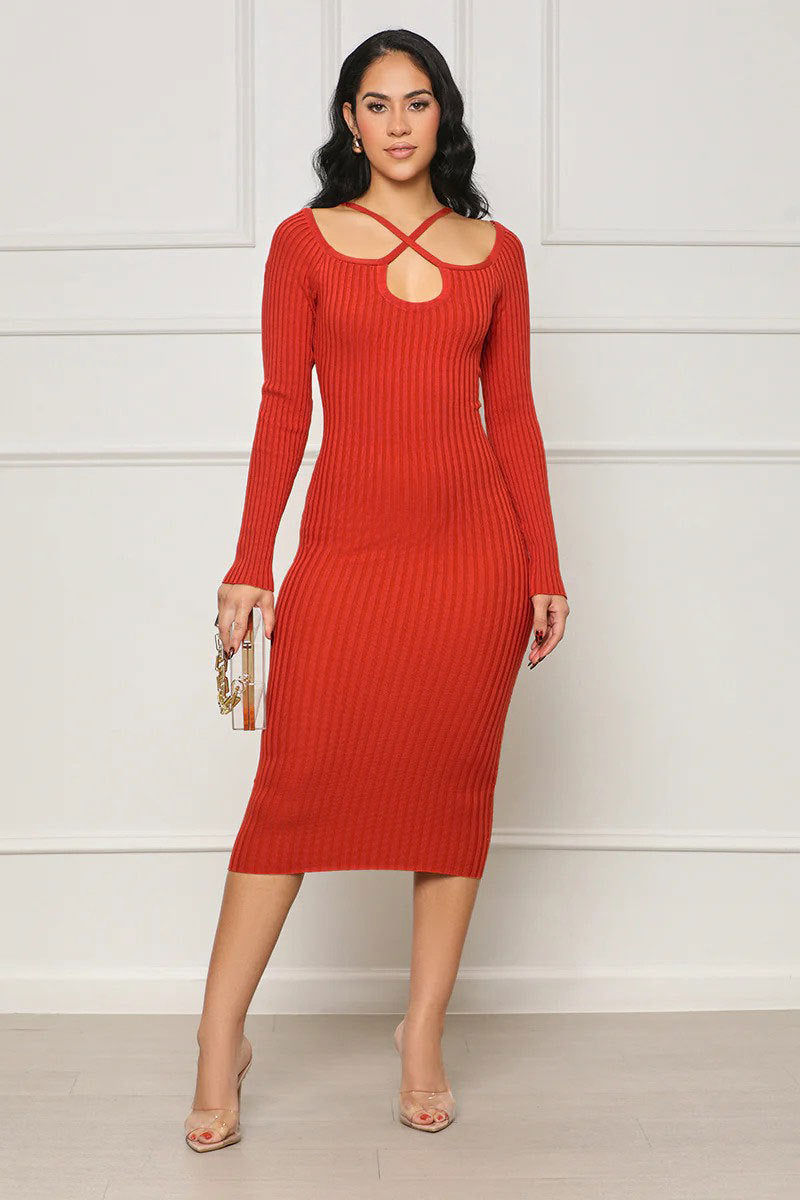 Autumn And Winter Long-Sleeved Chic Slim Sexy Halter Neck Knitting Bodycon Women's Dress 4