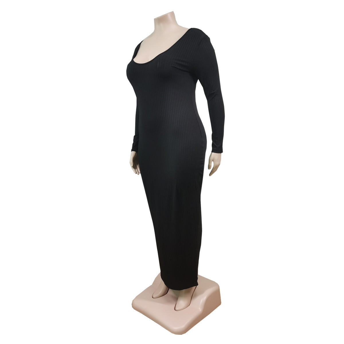 Plus Size Women Sexy Solid V-Neck Dress 19