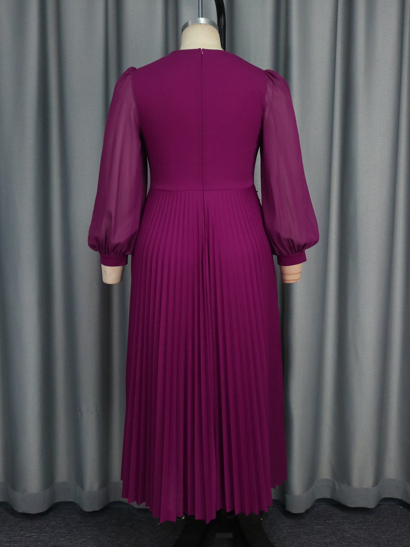 Plus Size Ruffle Elegant Round Neck Beaded Pleated Party Dress 8