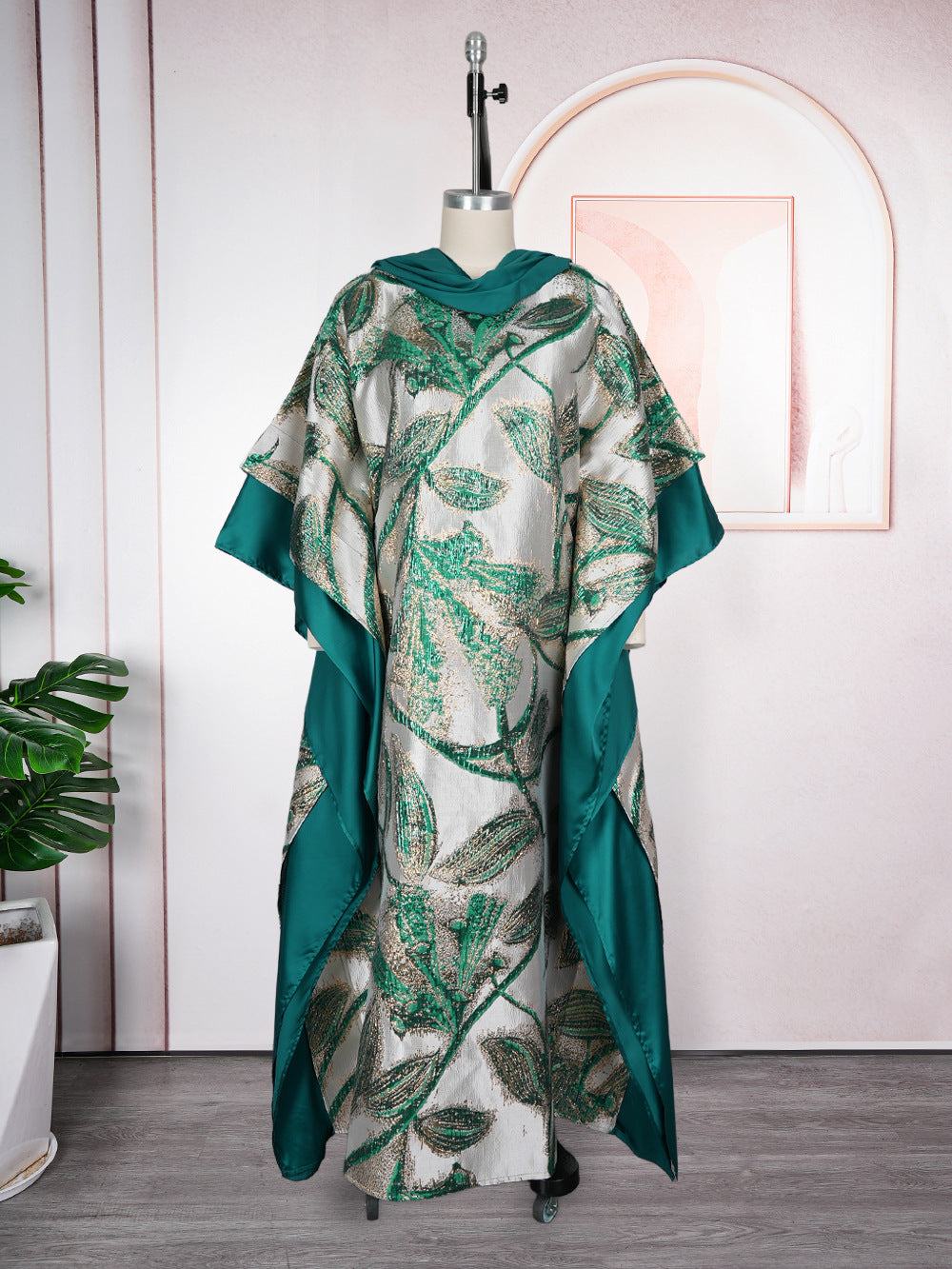 African Women's Plus Size Print Dress Jacquard Robe Headscarf 12