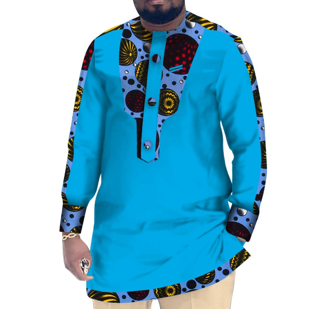 Casual Cotton Men's African Clothing Dashiki Patchwork Long Sleeve Top Bazin Ridge Traditional African Clothing 23