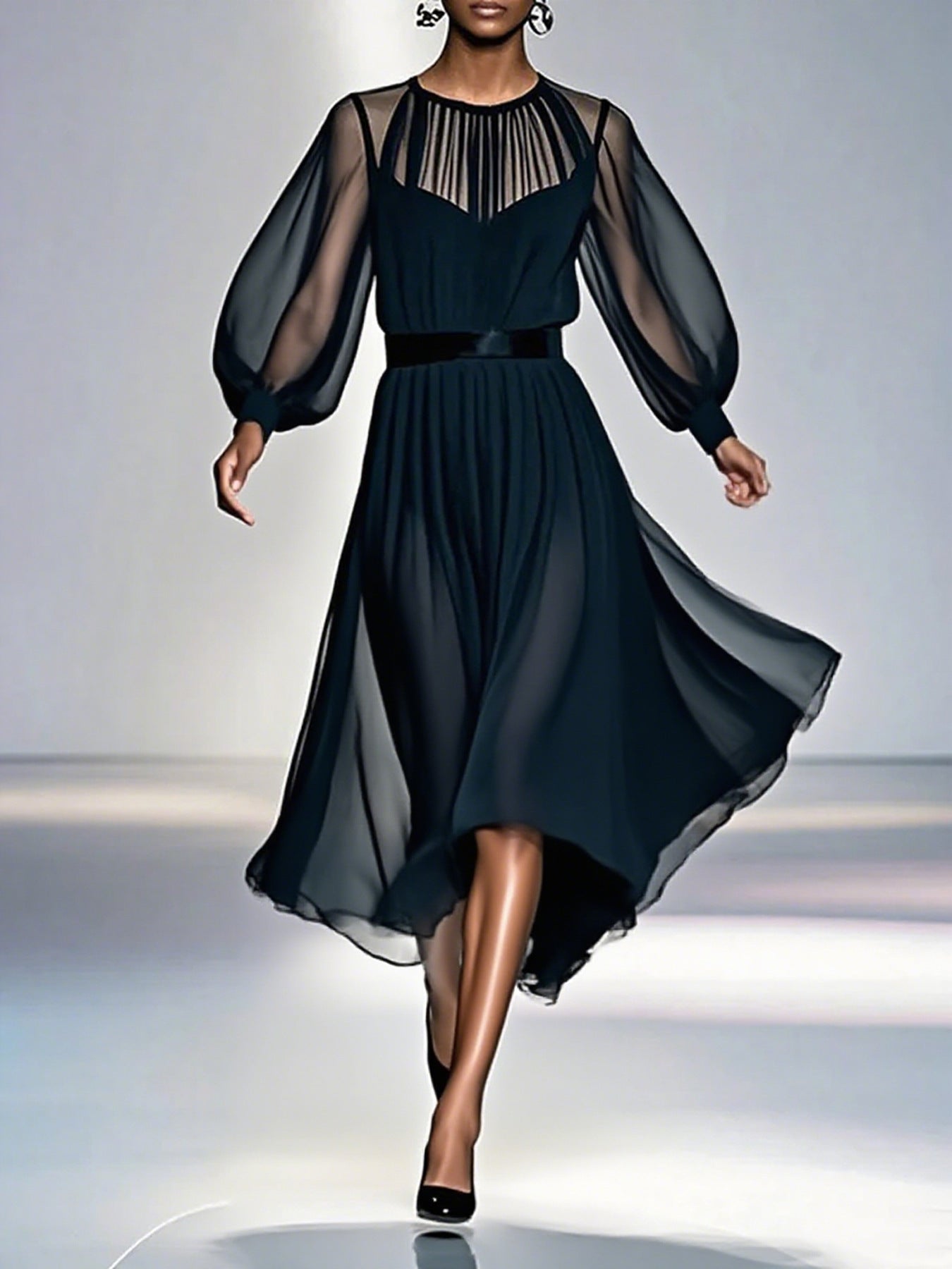 Women Fall/Winter French-Style Black Dress 4