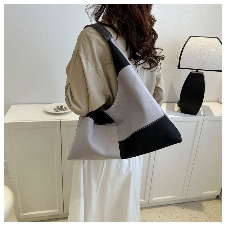 Casual Women's Canvas Bag Fashionable Handbag Crossbody Bag Trendy Patchwork Contrasting Shoulder Bag 5