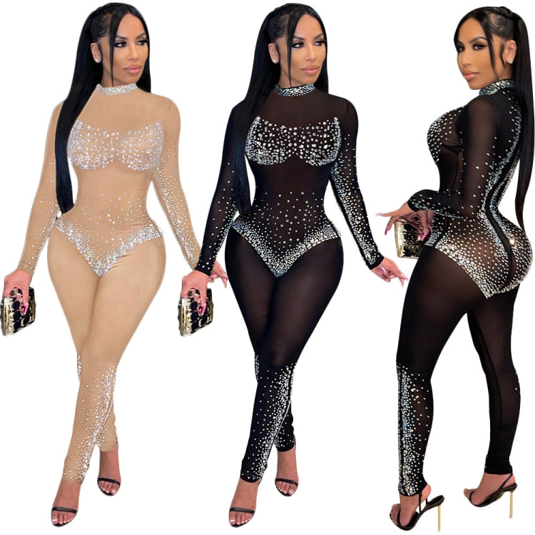 Autumn Black Beading Sexy Mesh Long Sleeve Party Jumpsuit 11