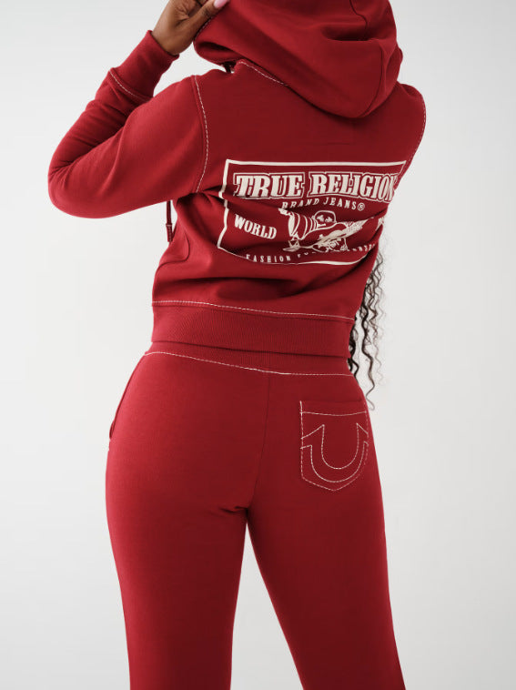 Women American Zippered Letter Print Hoodies and Pant Two-Piece Set 5
