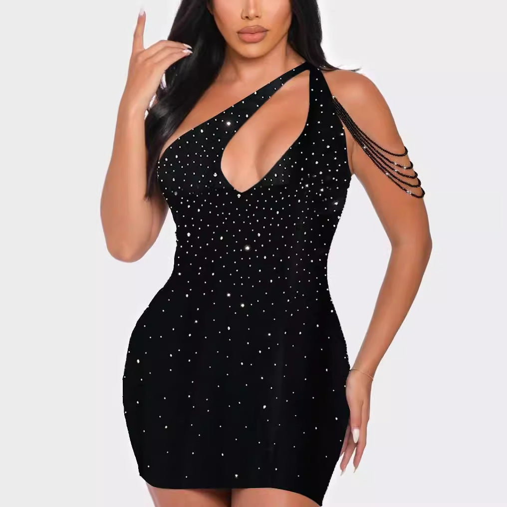 Beaded one-shoulder hollow beaded bodycon dress 3