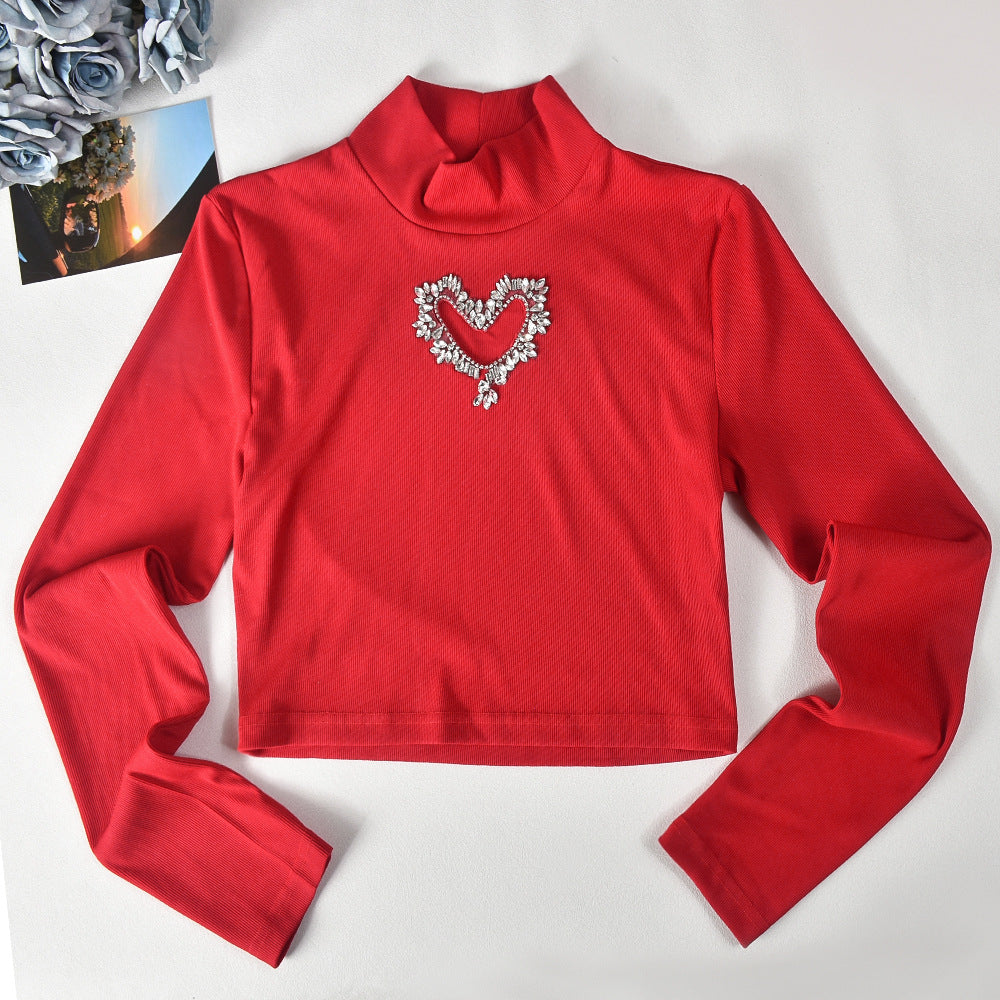 Rhinestone Heart Hollow Crop T-Shirt Short Skirt Fashion Casual Two Piece Set For Women 14