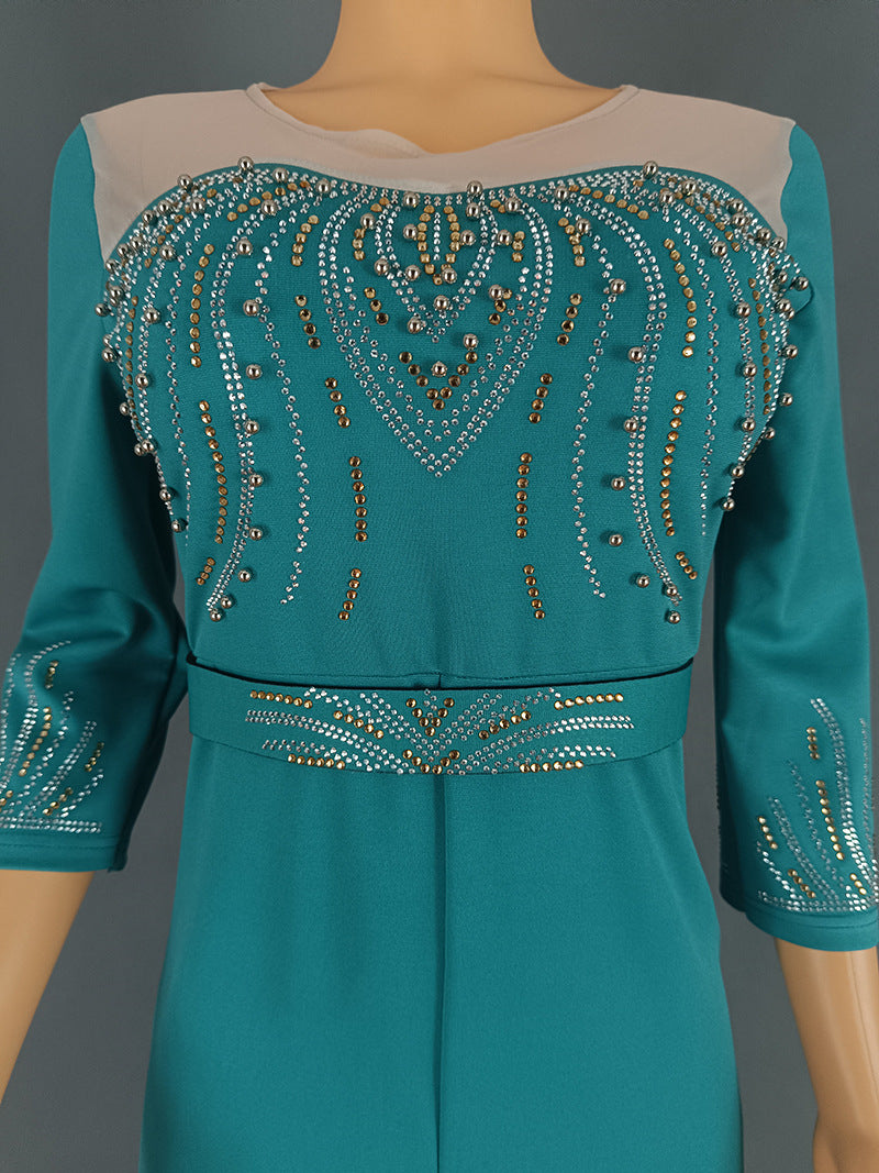 African Women Half-Sleeve Beaded Beaded Party Dress 10