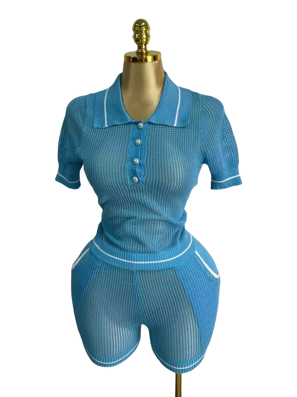 Button Short-Sleeve Knit Shirt & Shorts Set 13