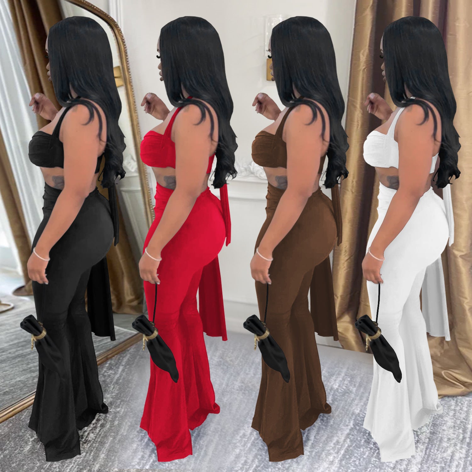 Women Sexy Summer Strapless Lace-Up Two-Piece Set 6