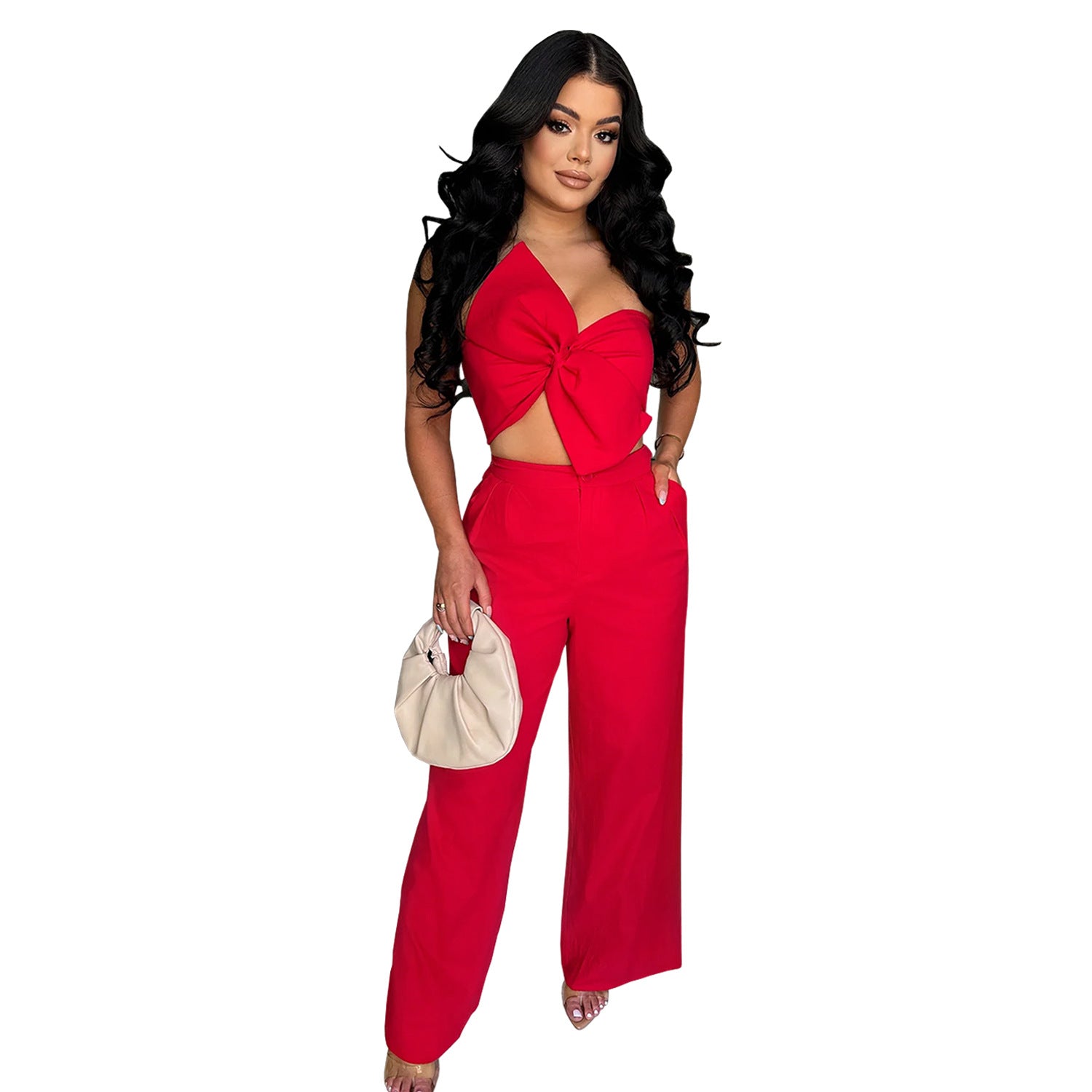 Women  Sexy Bowknot Top and Pants Two Piece Set 12