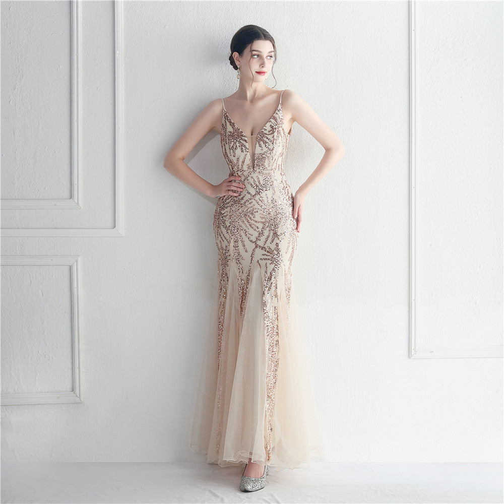 Mesh beaded sequin dress event exhibition long evening dress 18