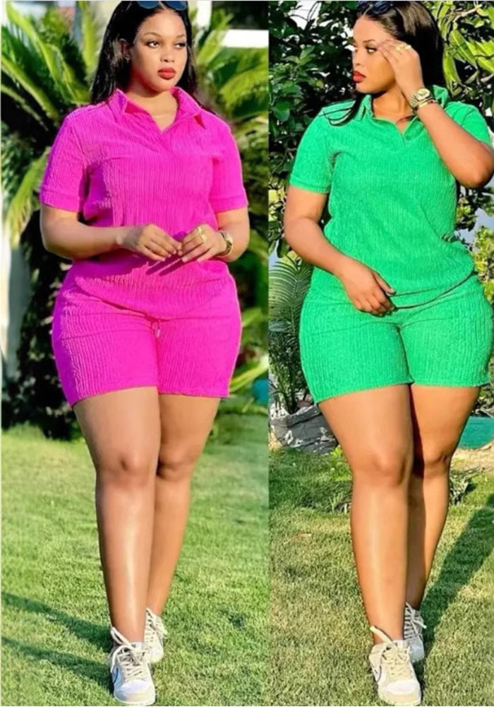 Plus Size Fashion Casual Solid Color Short Sleeve  Hooded Women's Two Piece Shorts Set