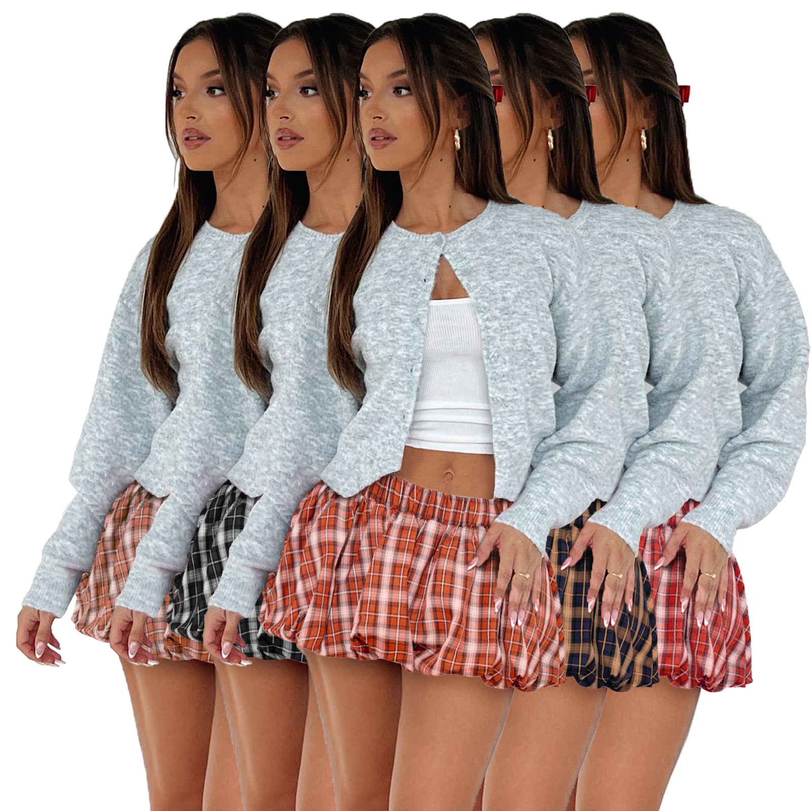 Women plaid mini pants skirt