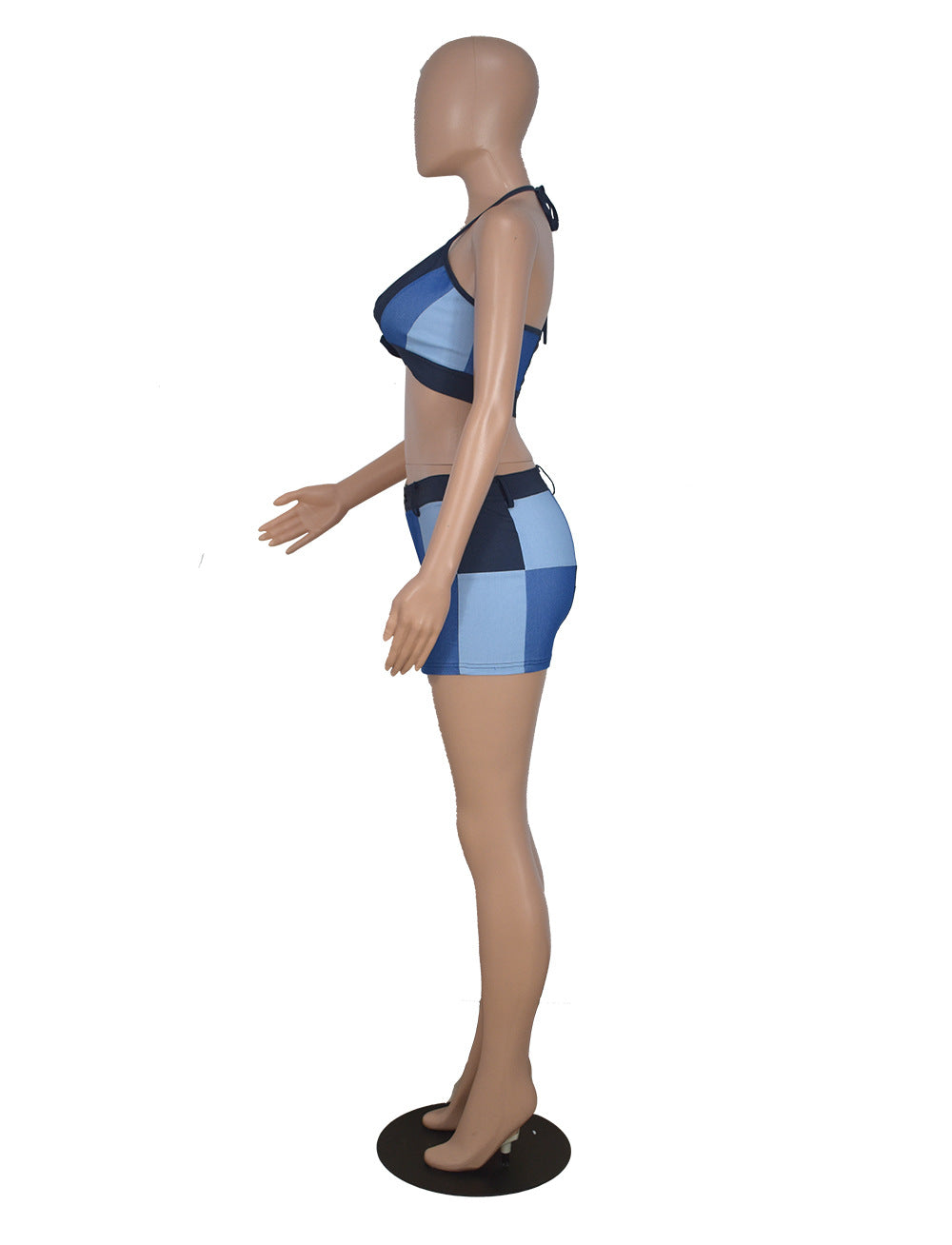 Women Large Plaid Sling Sleeveless Top Shorts Two-Piece Set 6