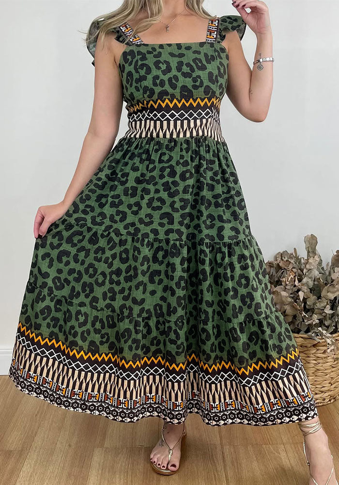 Women Holidays Casual Ruffle Sleeve Print Dress