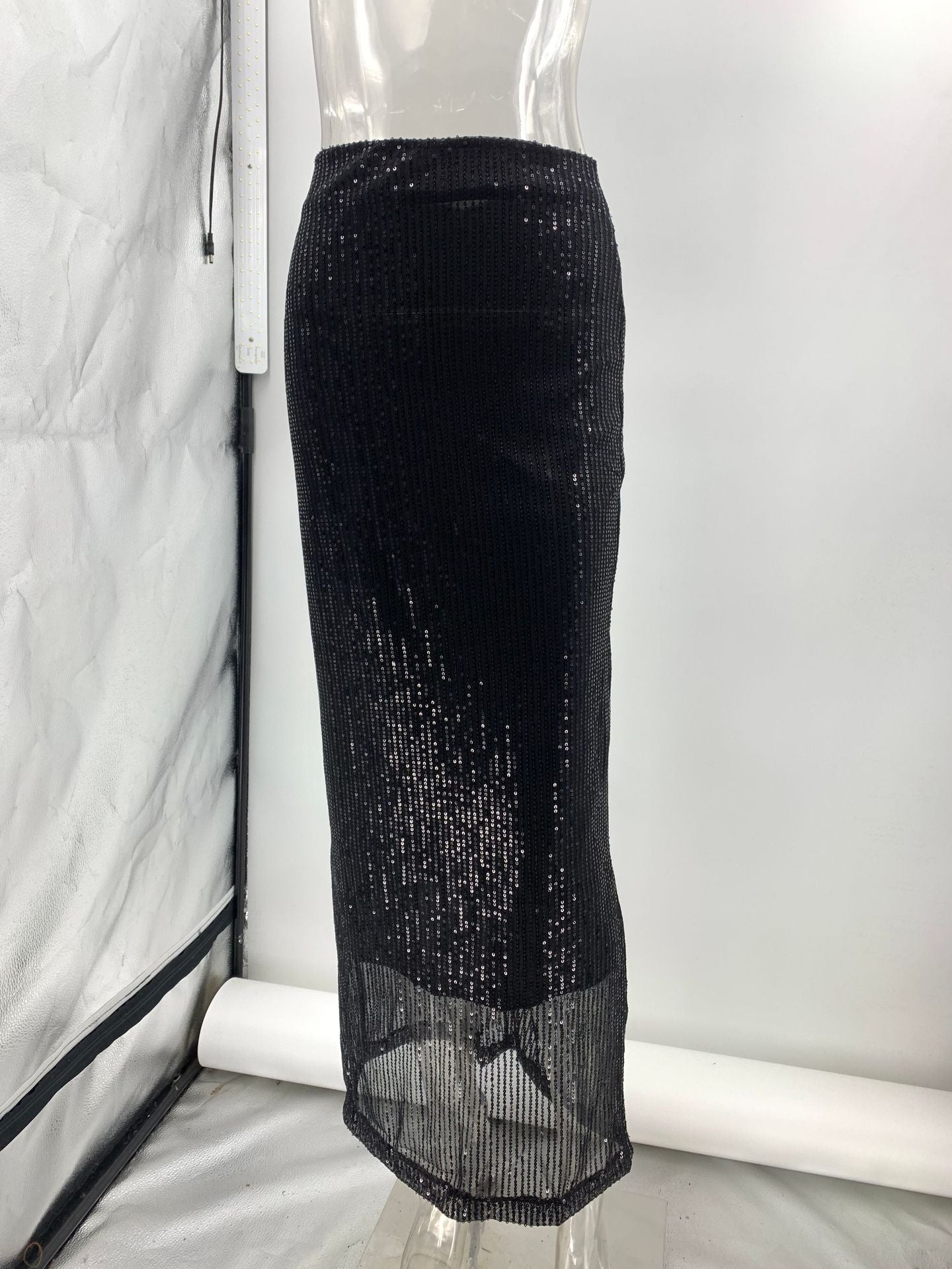 Fashion elastic high waist nightclub sequins long skirt 13